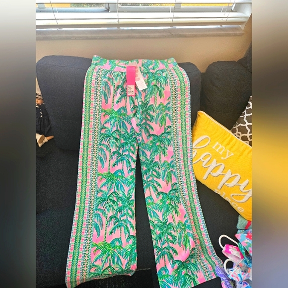 Lilly Pulitzer Bal Harbour Palazzo Pink Blossom Palm Print Pants. NWT SIZE S - Picture 3 of 8